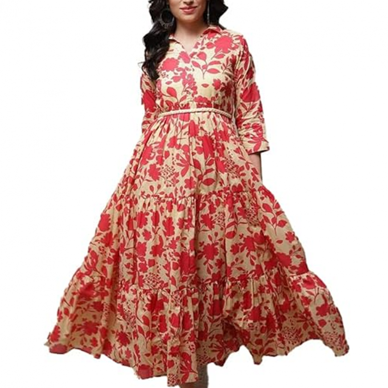 Women Cotton Tiered Printed Dress