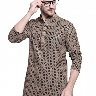 Mens Sequin Embroidered Pure Cotton Kurtas