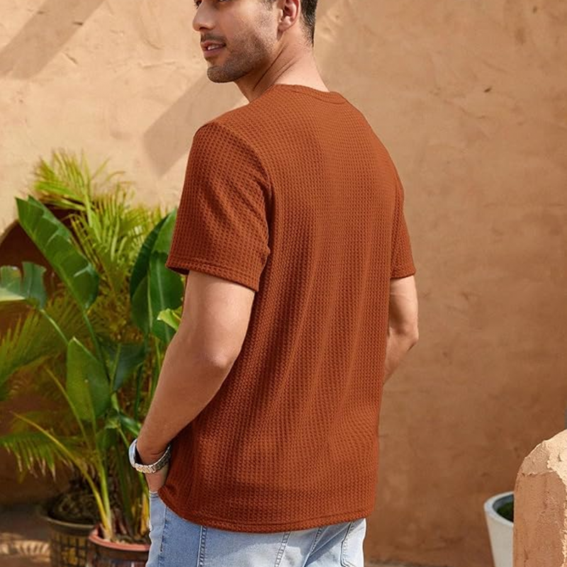 Men's Waffle Knitted Crew Neck Regular Fit Tees