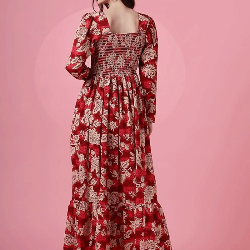 Women's Maxi Floral Print Crepe Regular Sleeves Casual Dress