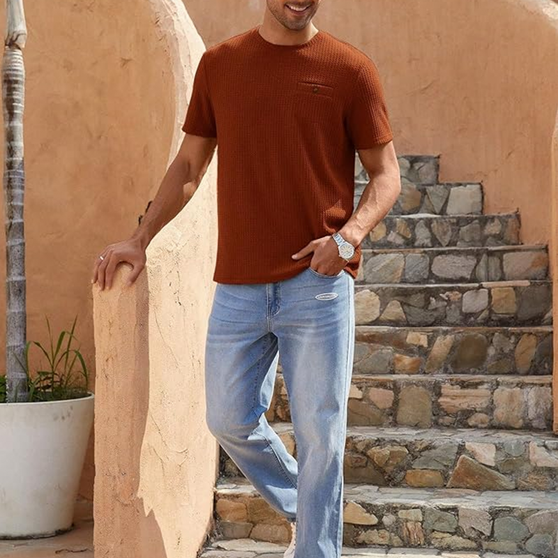 Men's Waffle Knitted Crew Neck Regular Fit Tees